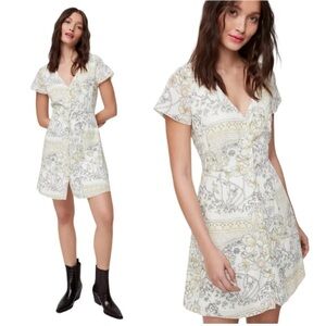 ARITZIA | Wilfred Nazaire Dress Buttoned Fit-and-Flare Mini White & Yellow Sz SM